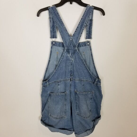 Free People WE THE FREE Denim Shortalls Size 26 Shorts Blue Jeans Roll Up Y2K - Picture 4 of 9